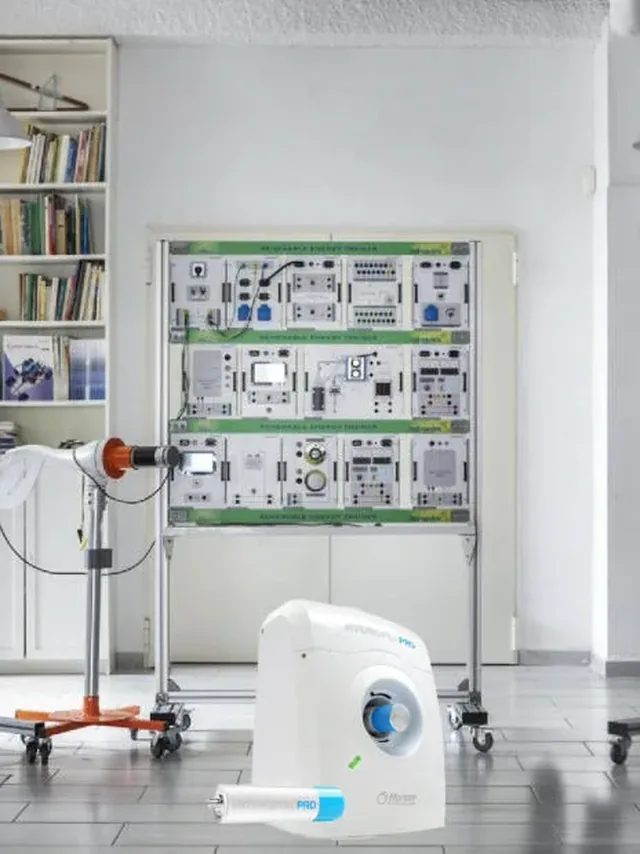 Entrenador de energías renovables Heliocentris con paneles de práctica y estación de hidrógeno